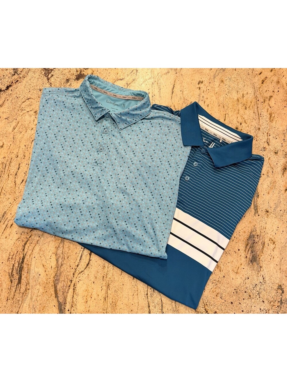 *Two* Walter Hagen Men's 2XL Performance 11 Short Sleeve Polo Shirt Blue & Teal